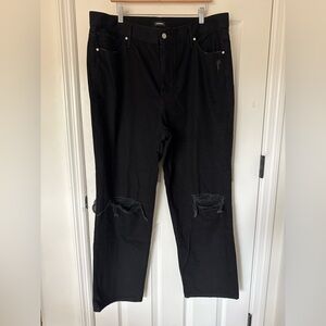 Express Modern Straight Super High Rise Black Distressed Jeans - 16R